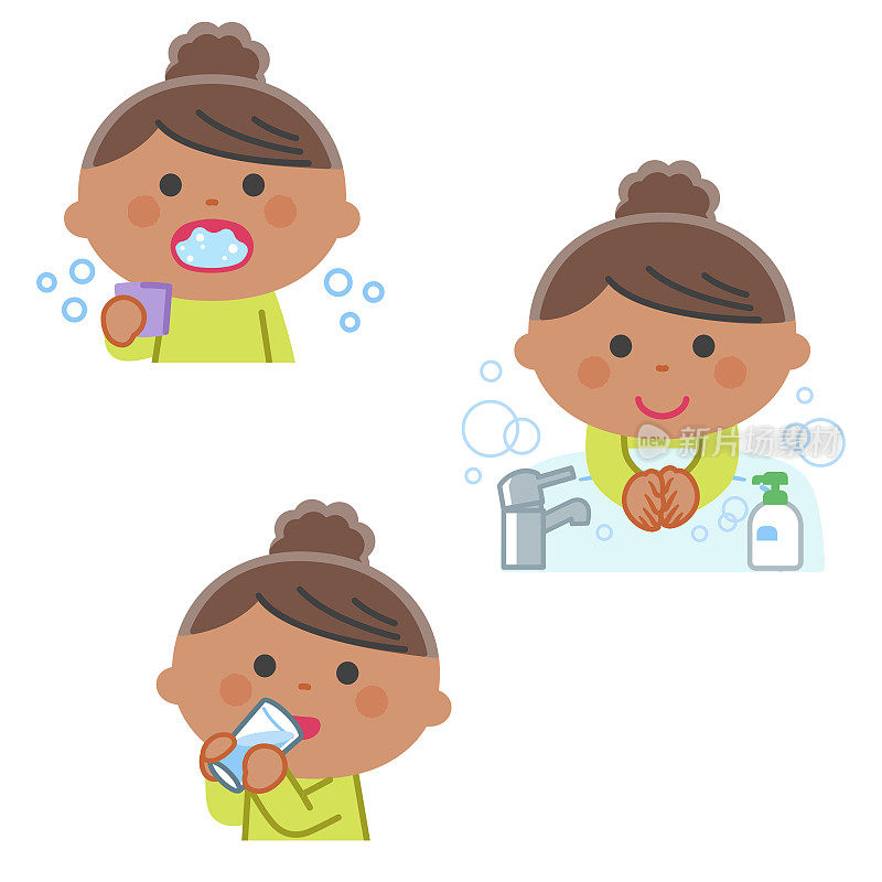 预防感染/漱口、洗手、女孩补水/无轮廓